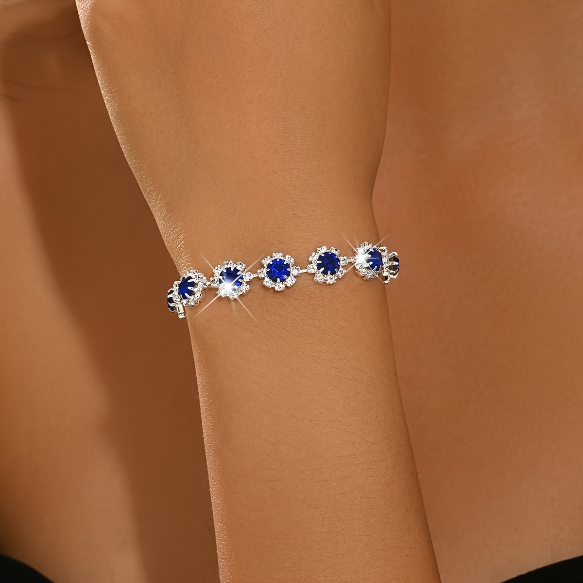 Women's Rhinestone Tennis Bracelet, Floral Chain Design